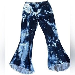 Juliette Pull On Bleached Raw Hem Flare Upcycled Stitched Stretch Denim Size 4